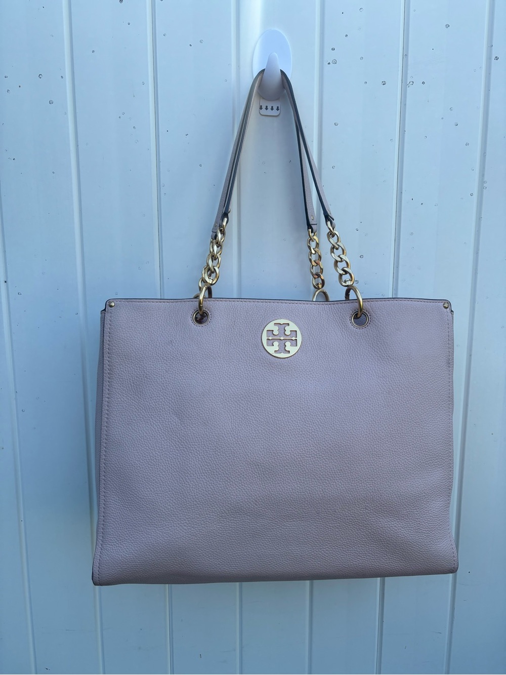 Tory Burch Dusty Pink Pebbled Leather Chain-Handle Tote